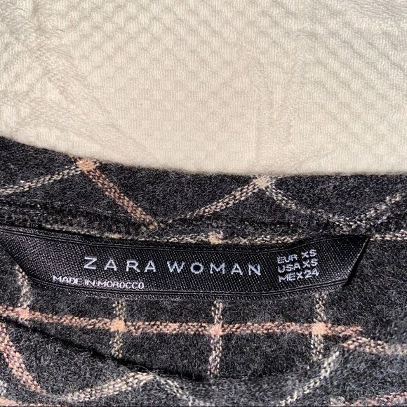 ZARA Grey Pink White Plaid Window Boxy Fit High-low Pain Print Top Size XS - Picture 11 of 12
